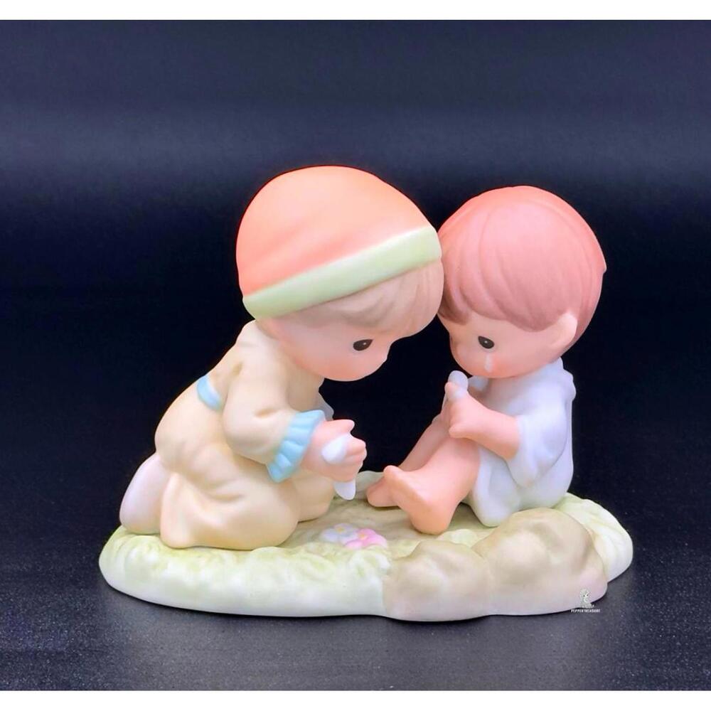 Precious Moments Rare Porcelain Mini Figurine Two Kids Sharing a Tender Moment